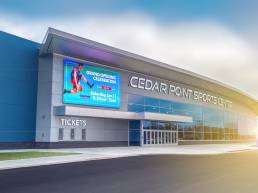 Exterior of Cedar Point Sports Center at Sunset Sandusky